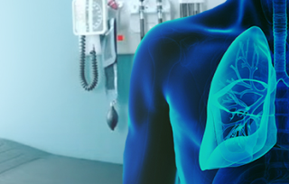 Imagen de un cuerpo humano azul en el que se resaltan
los pulmones